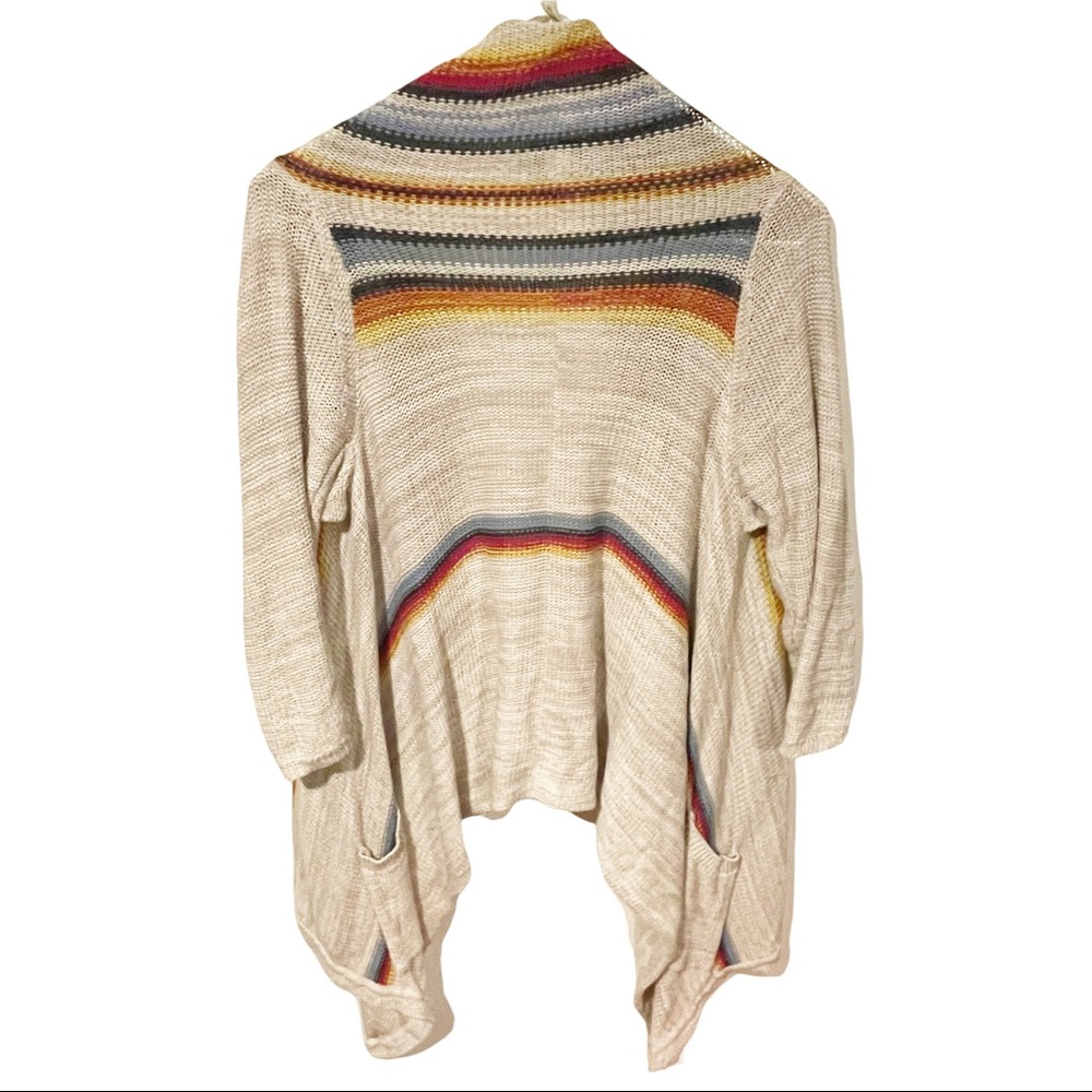 Torrid Plus Size 1X Tan‎ Rainbow Stripe Open Front Draped Cardigan - Picture 5 of 5